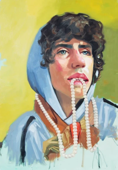 Aluminum print of "The boy with pearls"