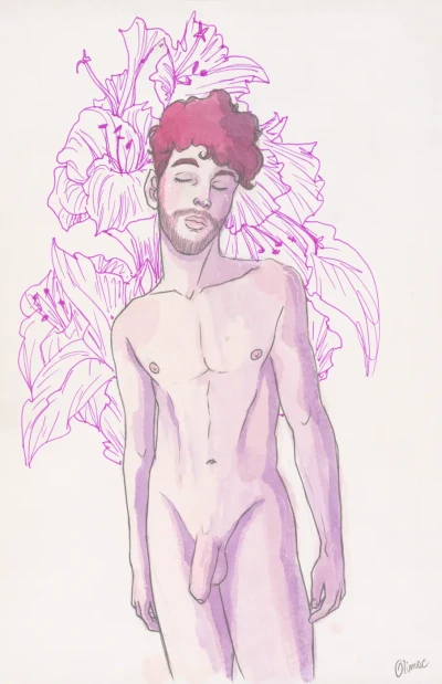 Desnudo sobre fondo floral