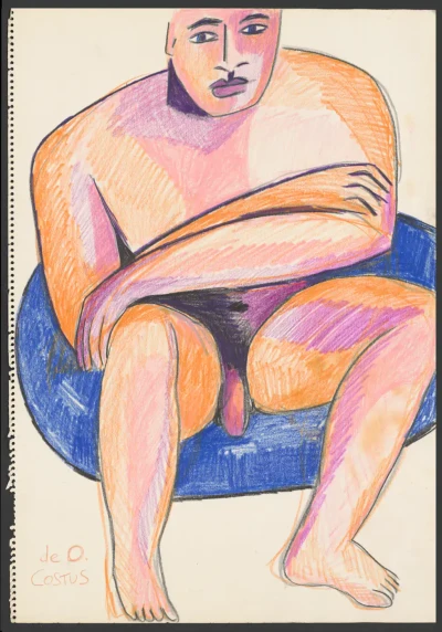 Print de Aluminio de "Print de "Hombre desnudo sobre puf azul""