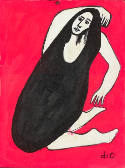 Print de Aluminio de "Print de "Mujer de negro sobre rojo""