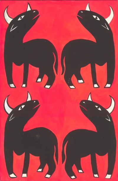 Print de Aluminio de "Print de "4 toros sobre rojo""