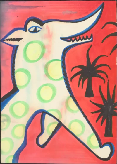 Print de Aluminio de "Print de "Bestia con palmeras sobre naranja""