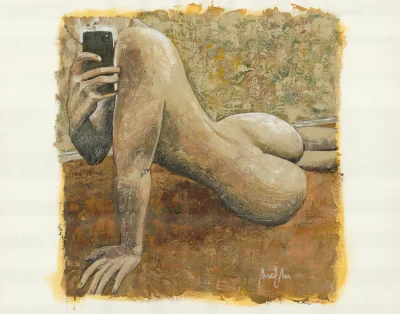 Nude boy selfie