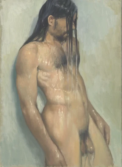 Aluminum print of "Rai in the shower VI"