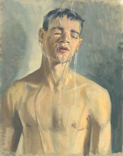 Xesco in shower, bust