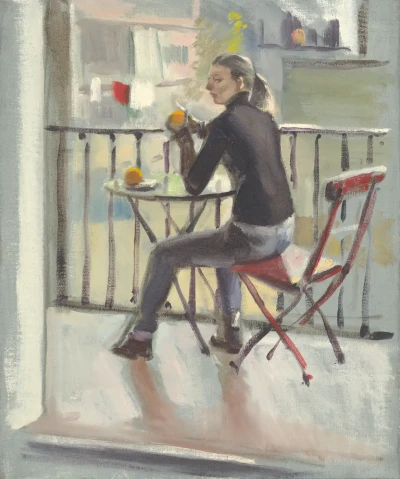 Study, girl on the terrace