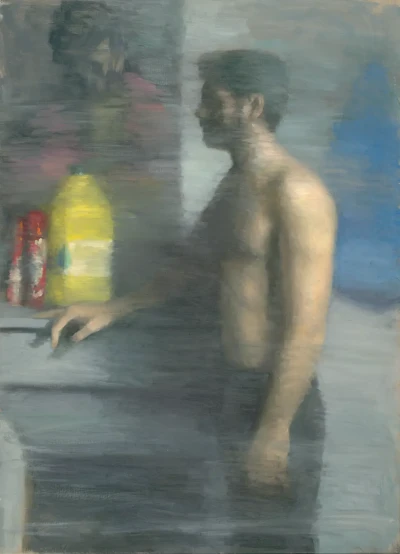 Bernardo against the mantlepiece