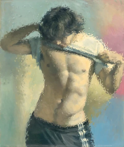 Aluminum print of "Sergi in white T-shirt I"