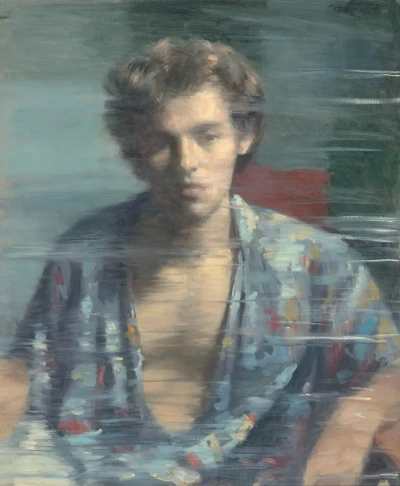 Portrait of Felix, open shirt, behind the screen
